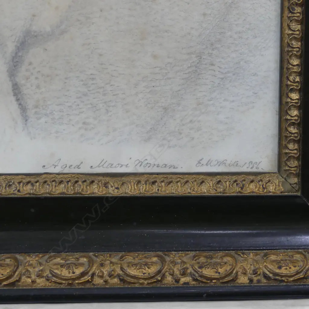 E. M. WAITE 'AGED MAORI WOMAN' 1886 CHARCOAL & PENCIL ON PAPER 355x270mm FOXING Image 1++