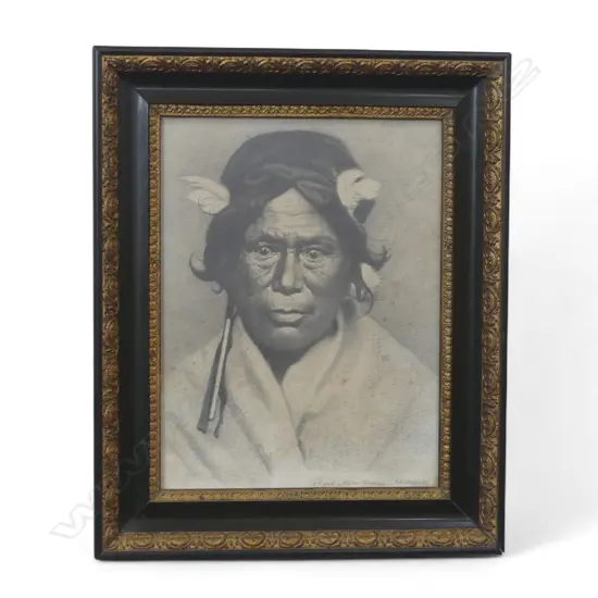 E. M. WAITE 'AGED MAORI WOMAN' 1886 CHARCOAL & PENCIL ON PAPER 355x270mm FOXING