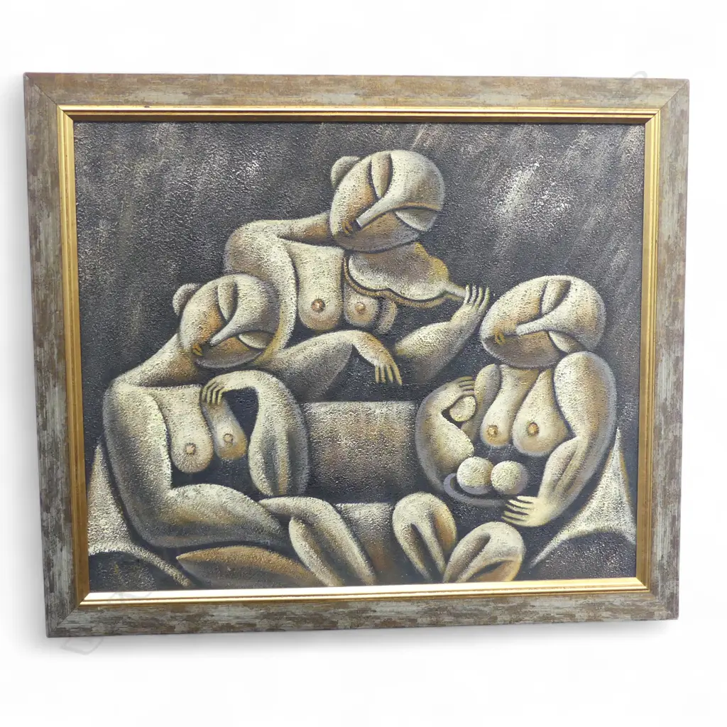 ALBERT MANNING painting THREE MUSES acrylic on canvas 500 x 600mm Image 1++