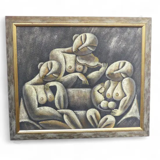 ALBERT MANNING painting THREE MUSES acrylic on canvas 500 x 600mm