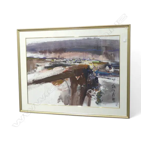 DAVID BARKER (b.1941), FISHING VILLAGE IN JAPAN, OIL ON BOARD 1966 630x875mm