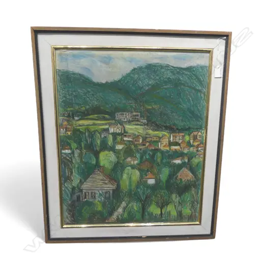 DJORDJE JOVANOVIC SERBIAN TOWN 1976, PASTEL ON PAPER, 615x490mm
