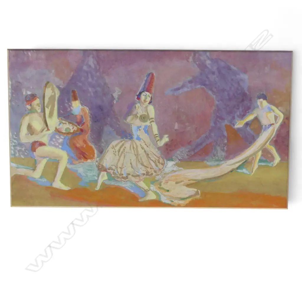 20thC ARTIST UNKNOWN, STAGE PERFORMANCE, GOUACHE 165x290mm Image 1++