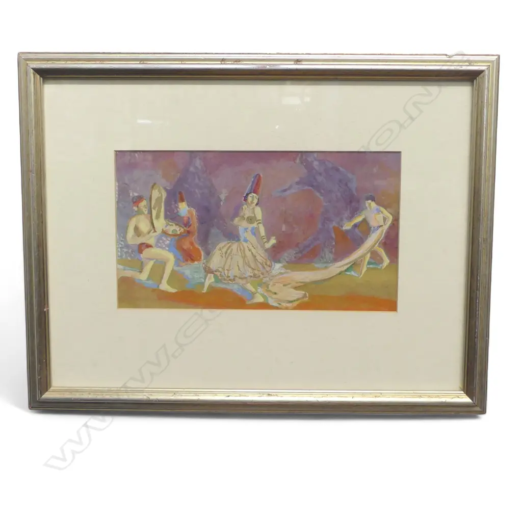 20thC ARTIST UNKNOWN, STAGE PERFORMANCE, GOUACHE 165x290mm Image 1++