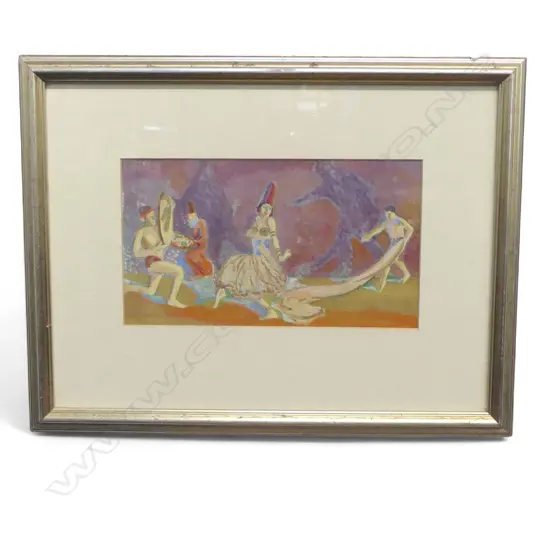 20thC ARTIST UNKNOWN, STAGE PERFORMANCE, GOUACHE 165x290mm