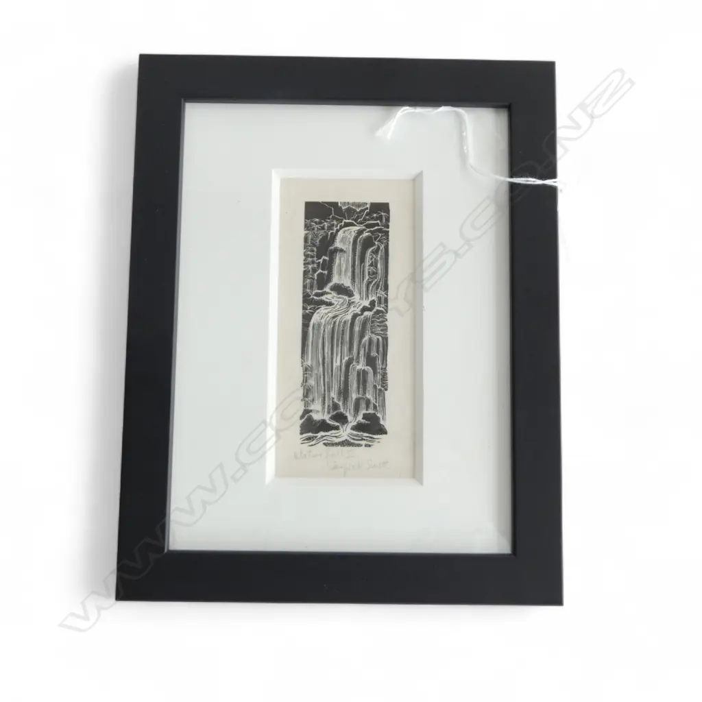 Campbell Smith (NZ1925-) woodcut 'Waterfall II'. Signed & entitled. 130 x 58mm. Ex. The John Perry collection... Image 1++