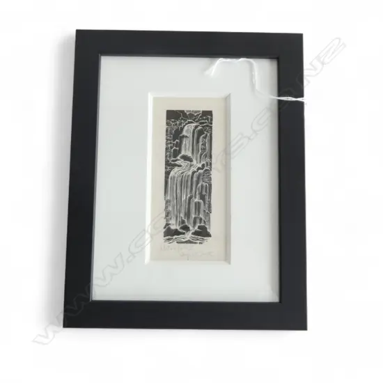 Campbell Smith (NZ1925-) woodcut 'Waterfall II'. Signed & entitled. 130 x 58mm. Ex. The John Perry collection...