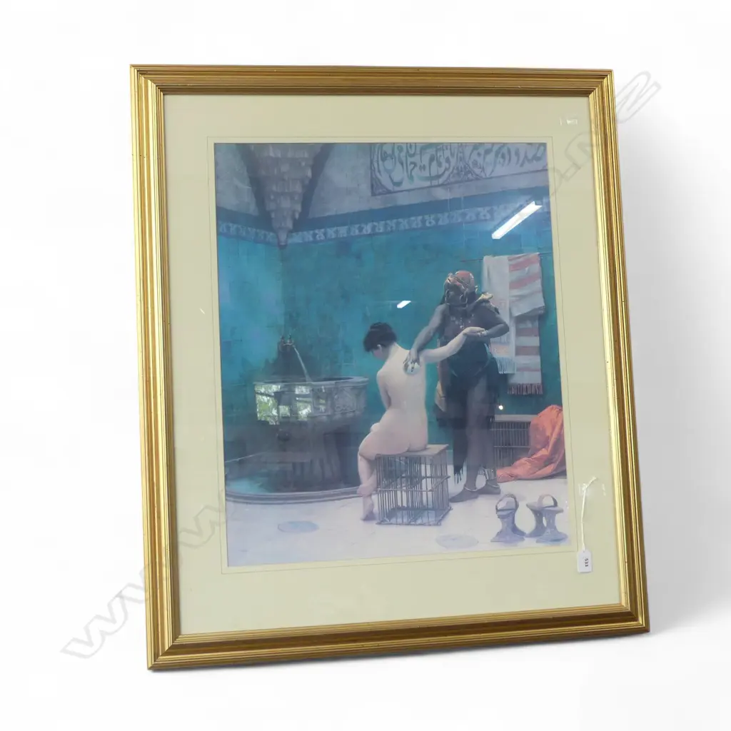 PRINT of the Orientalist painting 'AFTER THE BATH' by Jean-Leon Gerome 630 x 520mm. Framed under glass Image 1++