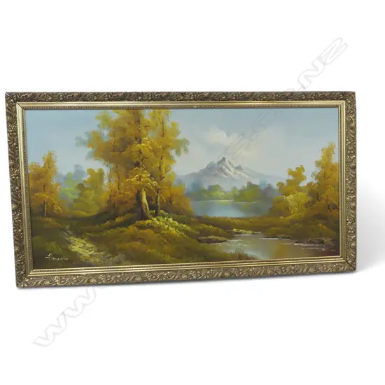 SIGNED HARFMAN MOUNTAIN LANDSCAPE OIL ON CANVAS 585 X 1190mm