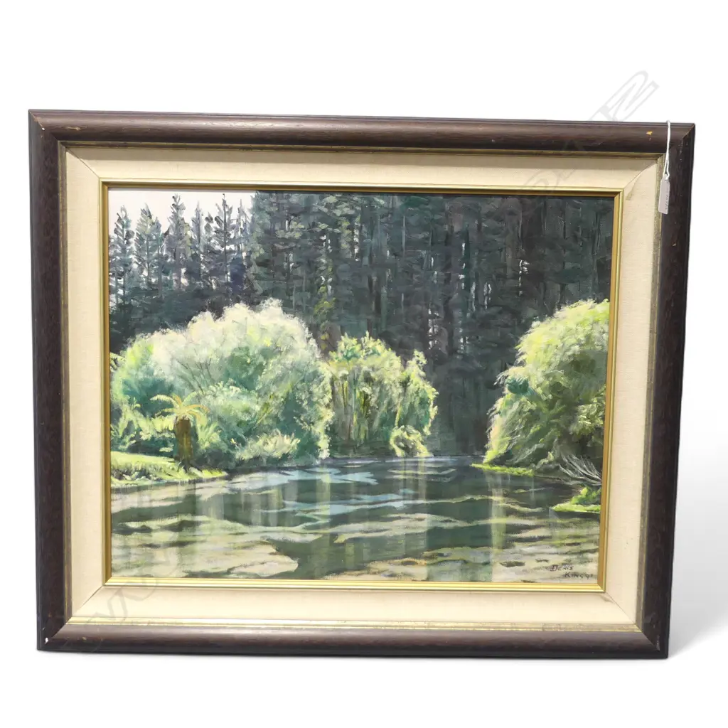 DENIS KING 'HAMURANA STREAM' 1997 OIL & ACRYLIC ON CANVAS BOARD 390x490mm SIGNED & DATED Image 1++