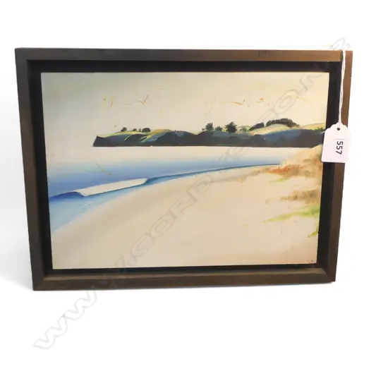 JAN LUCAS 'MAKETU POINT FROM KAITUNA' C.1980 ACRYLIC ON BOARD, SIGNED VERSO 180x250mm