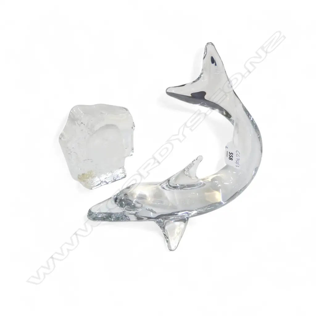 DAUM FRANCE DOLPHIN H.220mm, SWEDISH MATS JONASSON OWL H.130mm Image 1++