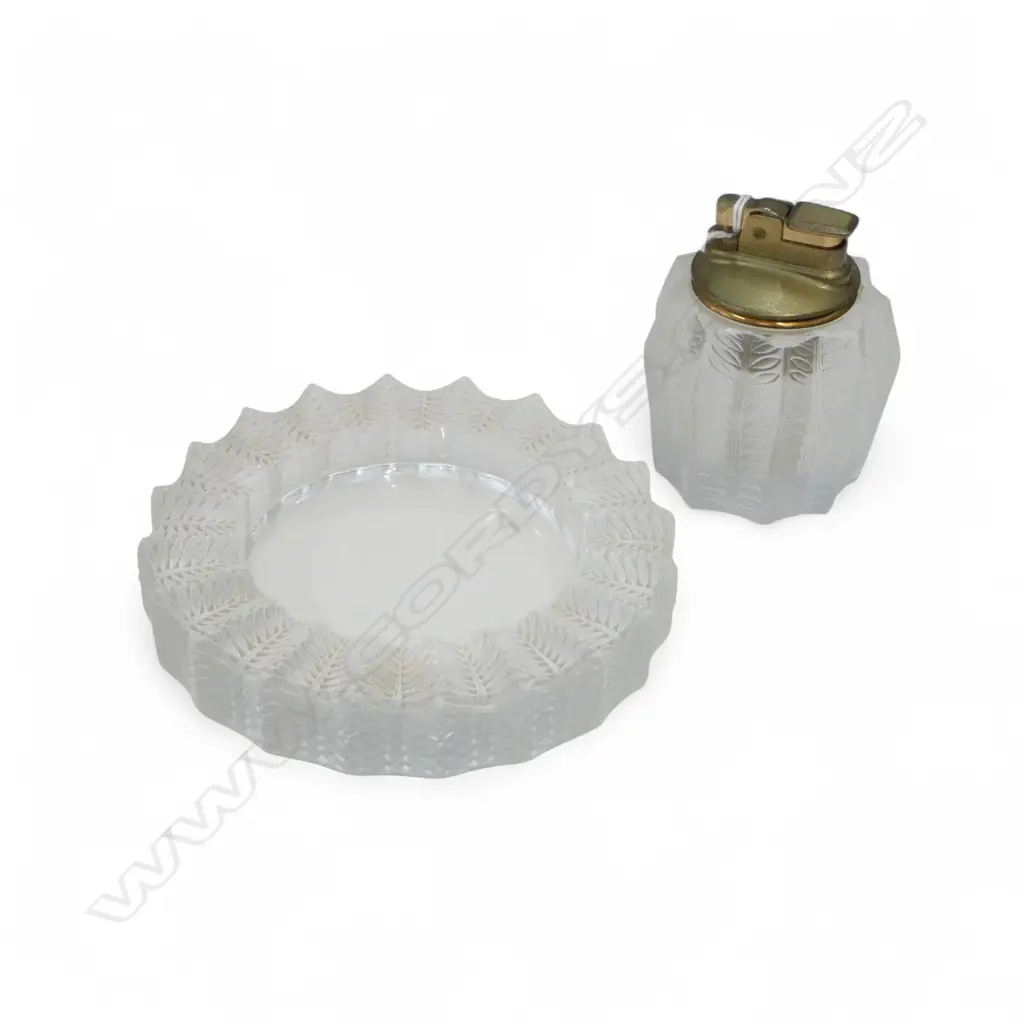 LALIQUE FRANCE ASHTRAY 140mm dia & LIGHTER (FRITS) Image 1++
