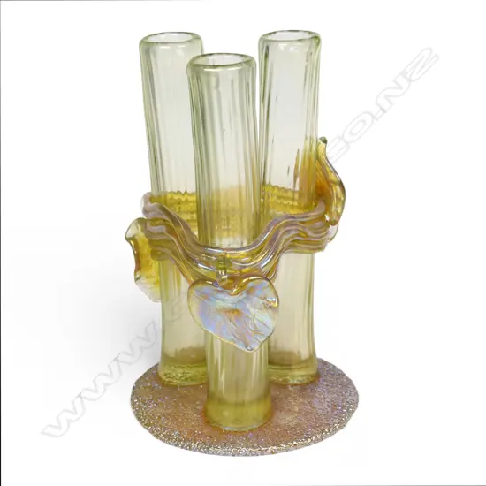 LOETZ TYPE TRIPLE COLUMN IRREDESCENT GLASS VASE H.145mm