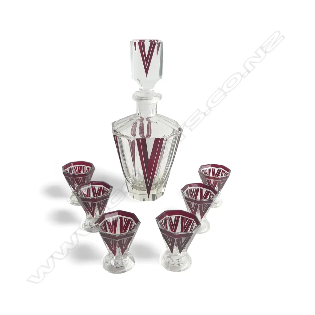 DECO CZECH CRYSTAL DECANTER & 6 GLASSES BY JOSEF ROSIPAL H.250mm Image 1++