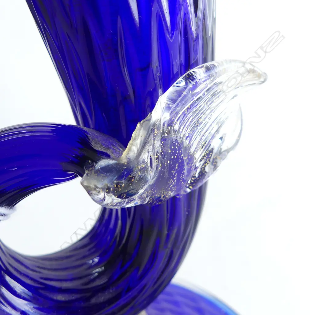 ITALIAN MURANO BLUE GLASS FISH VASE FAULTS H.320mm Image 1++