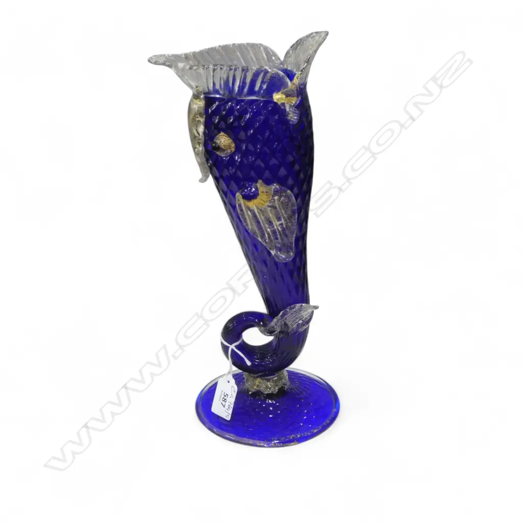 ITALIAN MURANO BLUE GLASS FISH VASE FAULTS H.320mm Image 1++