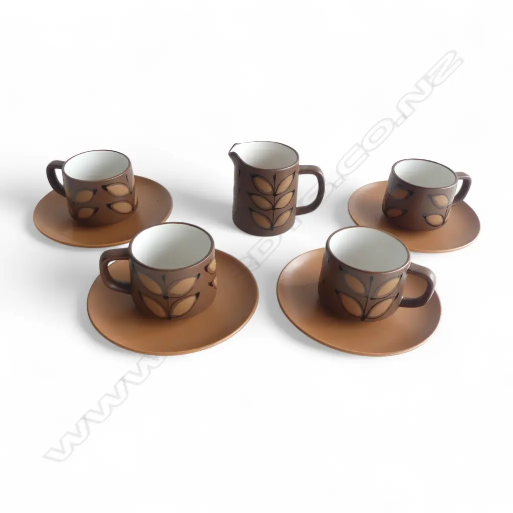 4 RETRO EARTHENWARE COFFEE CUPS & MILK JUG FROM BELGIUM Image 1++