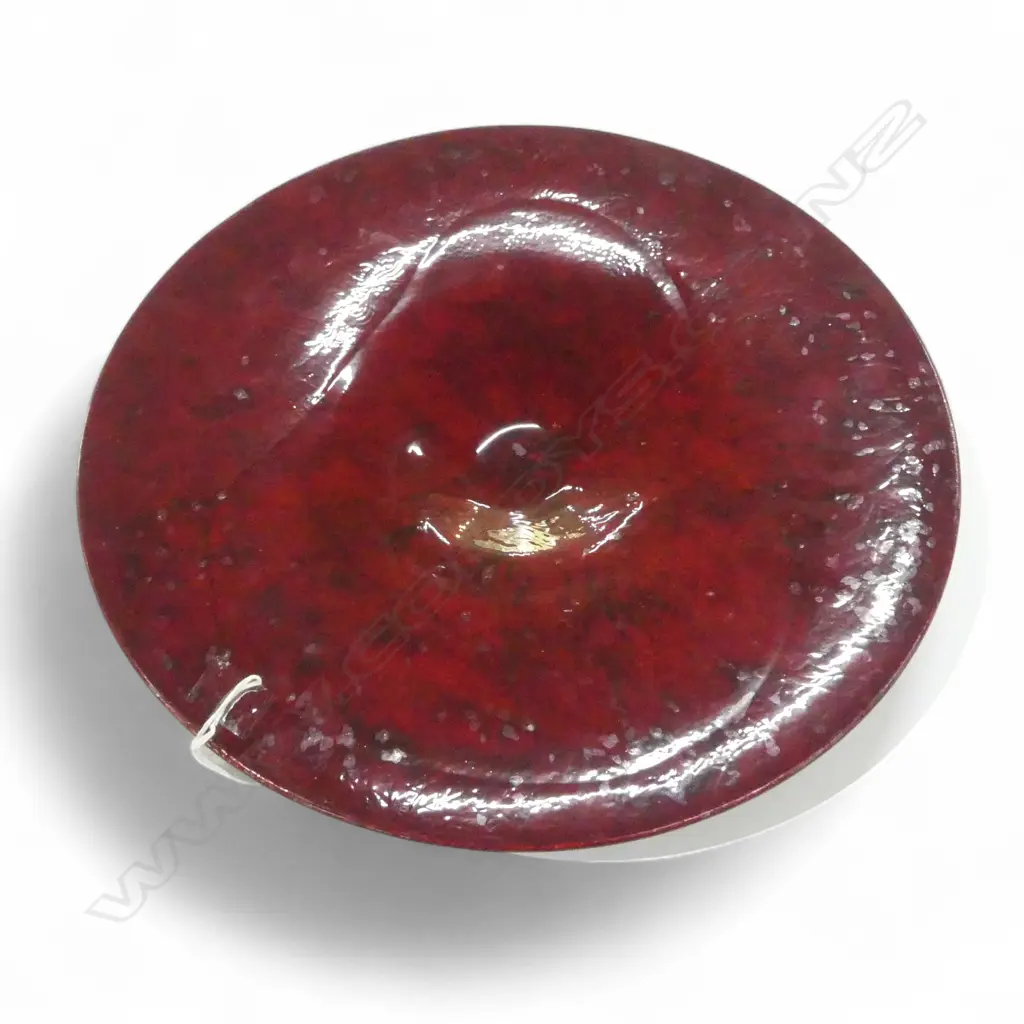 KEUM SUN LEE BURGUNDY WIDE FOOTED DISH, Dia.450mm, pitted surface spots in glaze, Dia.450mm Image 1++