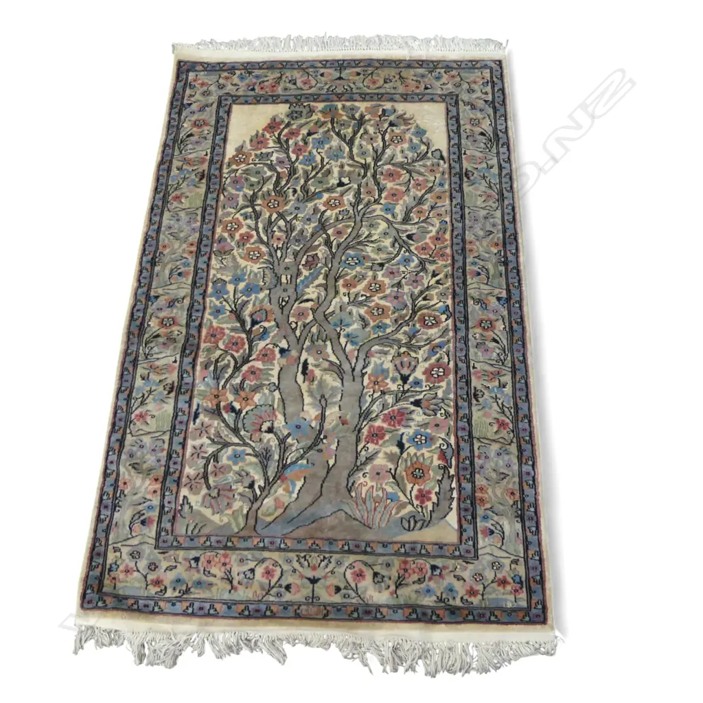 HAND KNOTTED SILK & WOOL PILE BELGIAN TREE OF LIFE RUG, 1600 x 980mm Image 1++