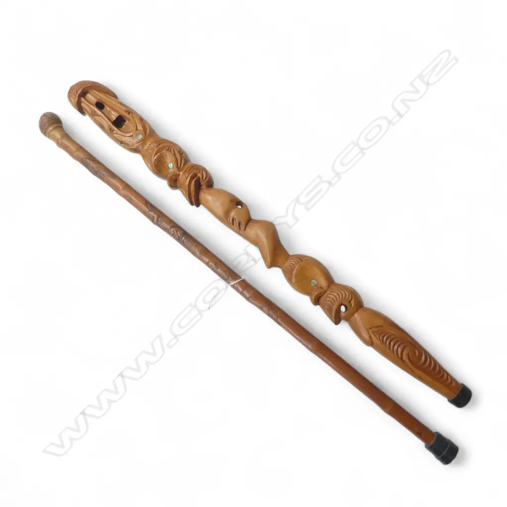 CARVED MAORI WALKING STICK L.850mm + CARVED ORIENTAL WALKING STICK L.900mm Image 1++