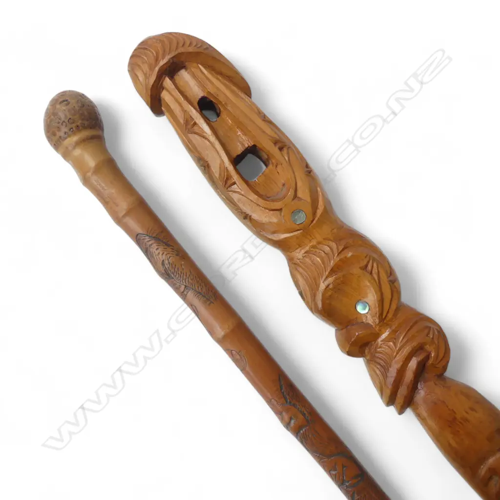 CARVED MAORI WALKING STICK L.850mm + CARVED ORIENTAL WALKING STICK L.900mm Image 1++