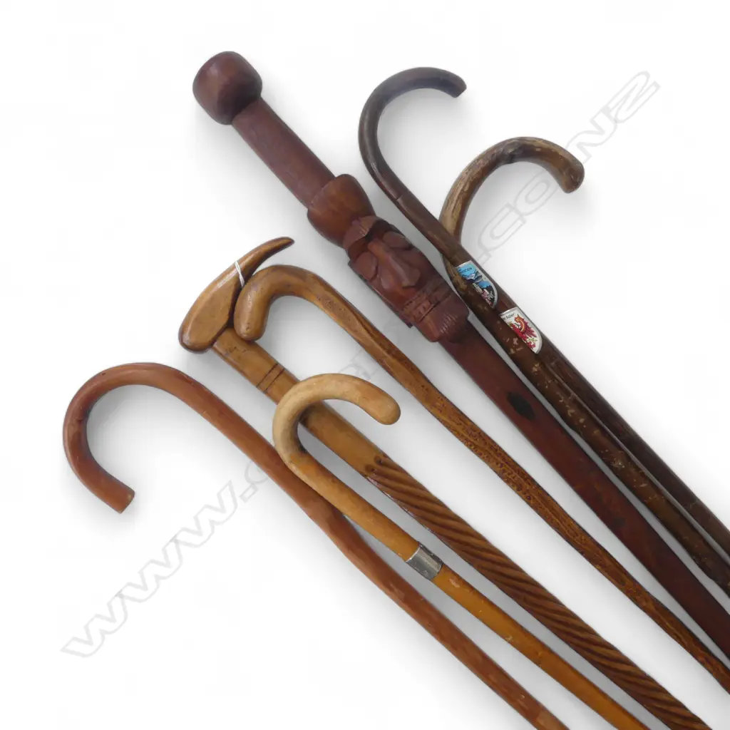 7 WOODEN WALKING STICKS, 1 w. STG BAND L.900mm Image 1++