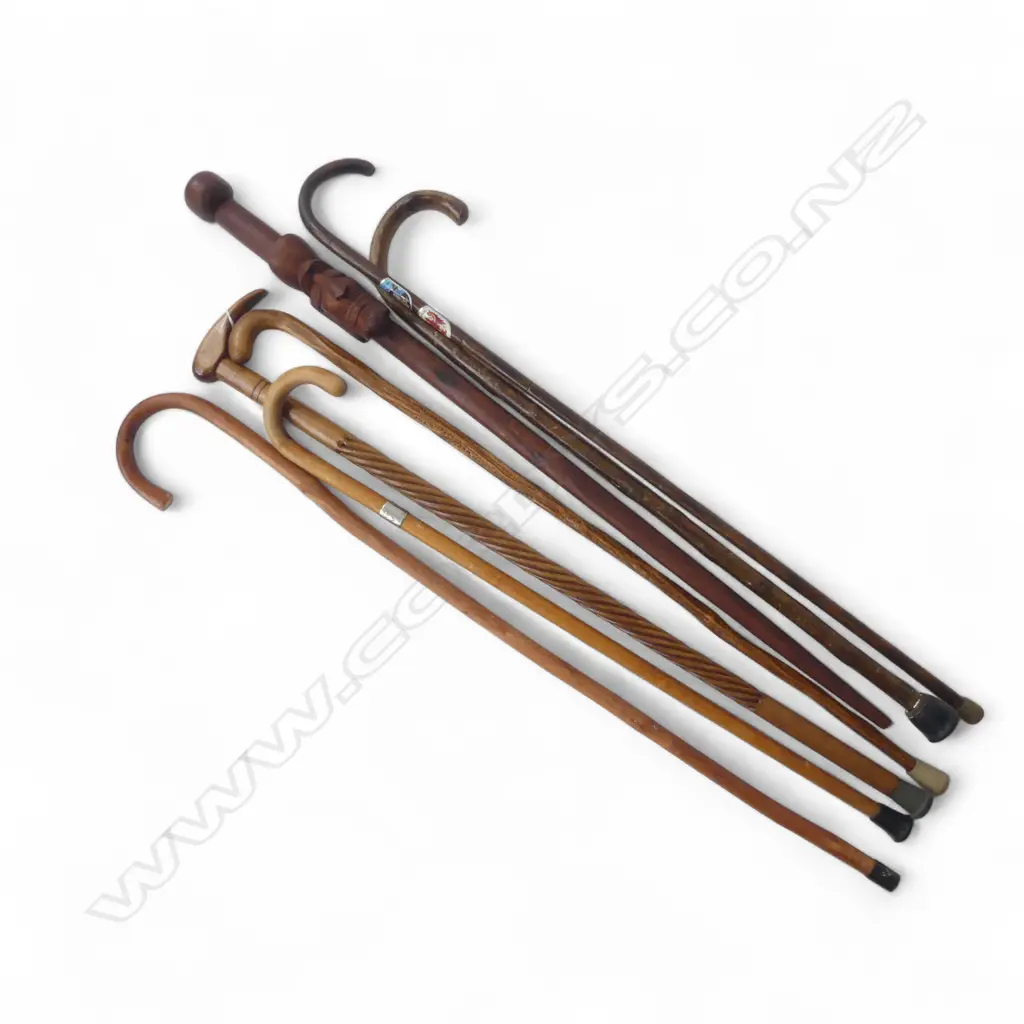 7 WOODEN WALKING STICKS, 1 w. STG BAND L.900mm Image 1++
