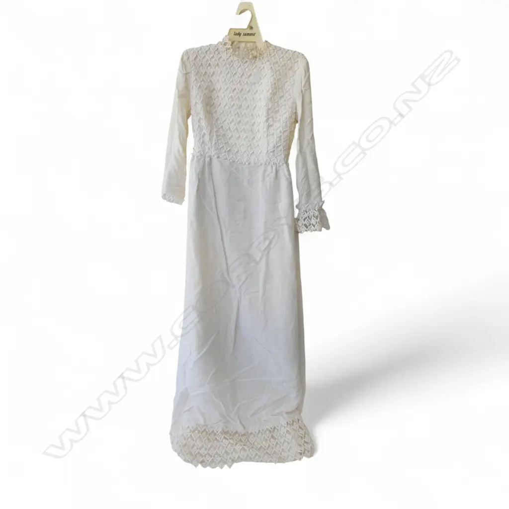VINTAGE c.1960s WHITE 'EMENSON' WEDDING DRESS small size 14 some stains Image 1++