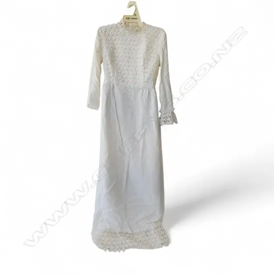 VINTAGE c.1960s WHITE 'EMENSON' WEDDING DRESS small size 14 some stains
