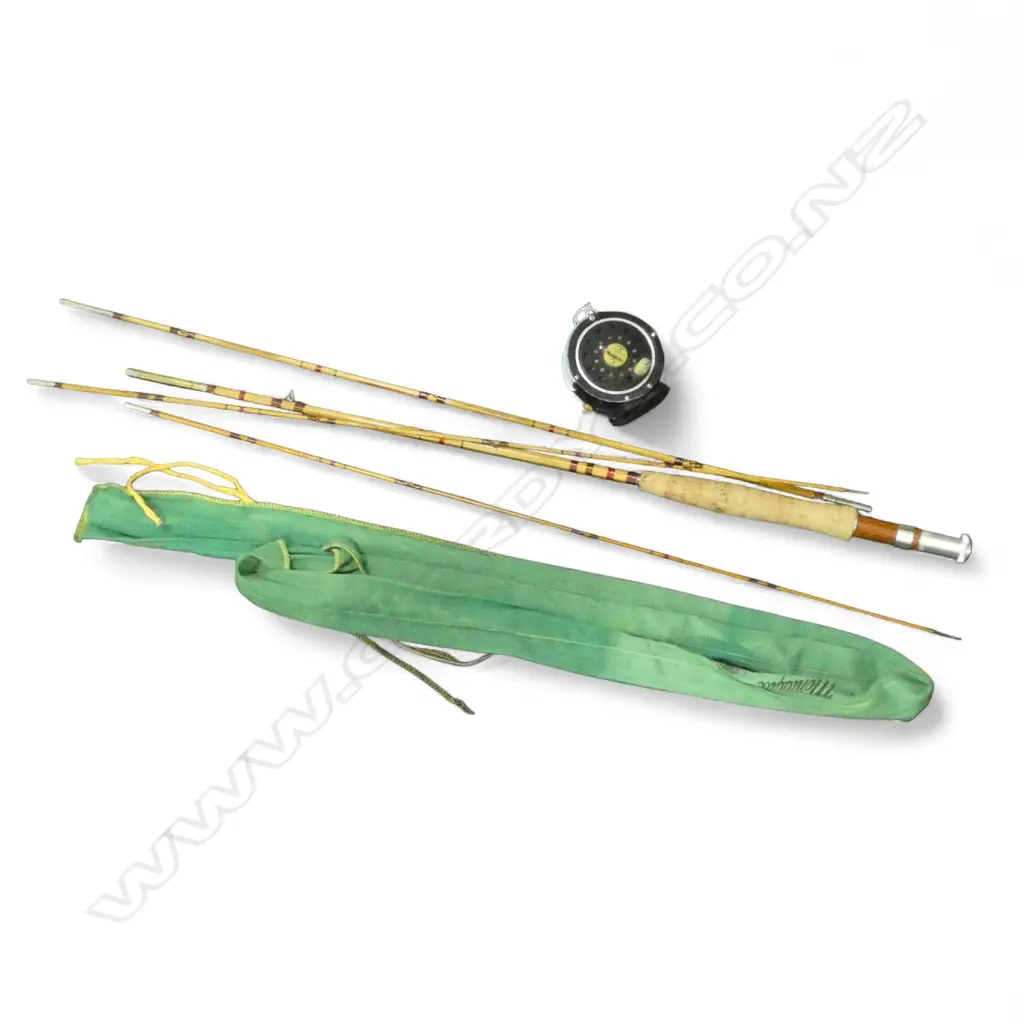 CUSTOM AMERICAN 3 PCE SPLIT CANE FISHING ROD w. SPARE TIP & MEDALIST REEL Image 1++