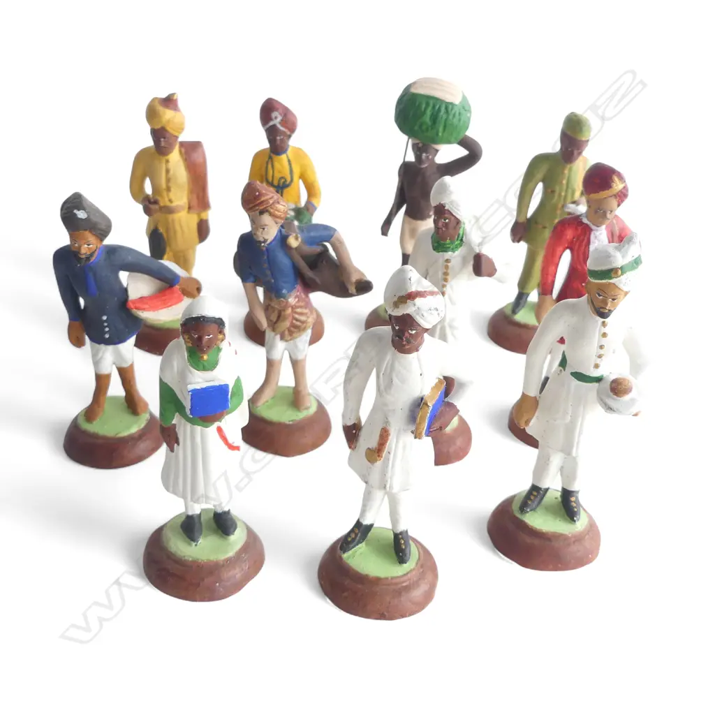 11 INDIAN LUCKNOW CERAMIC FIGURES H.125mm Image 1++