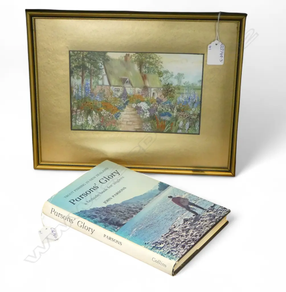 UNSIGNED MIXED MEDIA, COTTAGE 125x200mm + PARSONS' GLORY BOOK ON ANGLING Image 1++