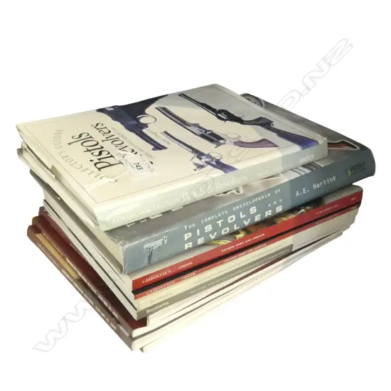 2 BOOKS ON PISTOLS & REVOLVERS + 8 FIREARMS AUCTION CATALOGUES