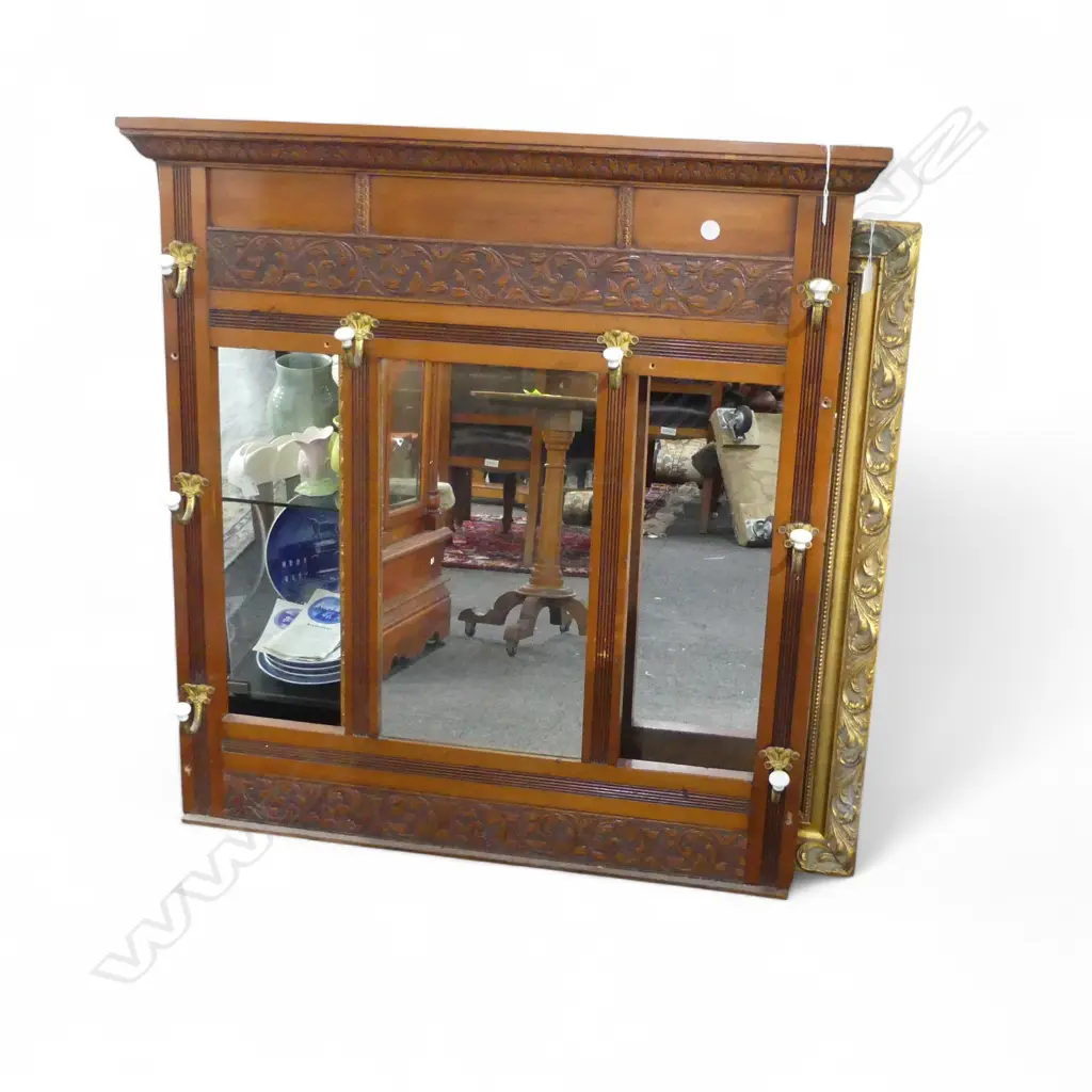EDWARDIAN KAURI HALL MIRROR / COAT RACK 1020x890mm Image 1++