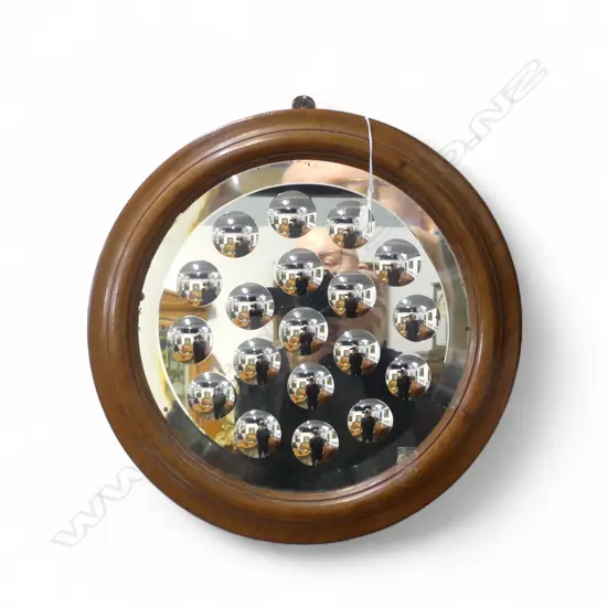 'OPTIC' MIRROR, WALNUT FRAME Dia.395mm