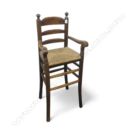 EARLY 20thC FRENCH provincial ELM & ASH CHILDS HIGHCHAIR with woven rush seat