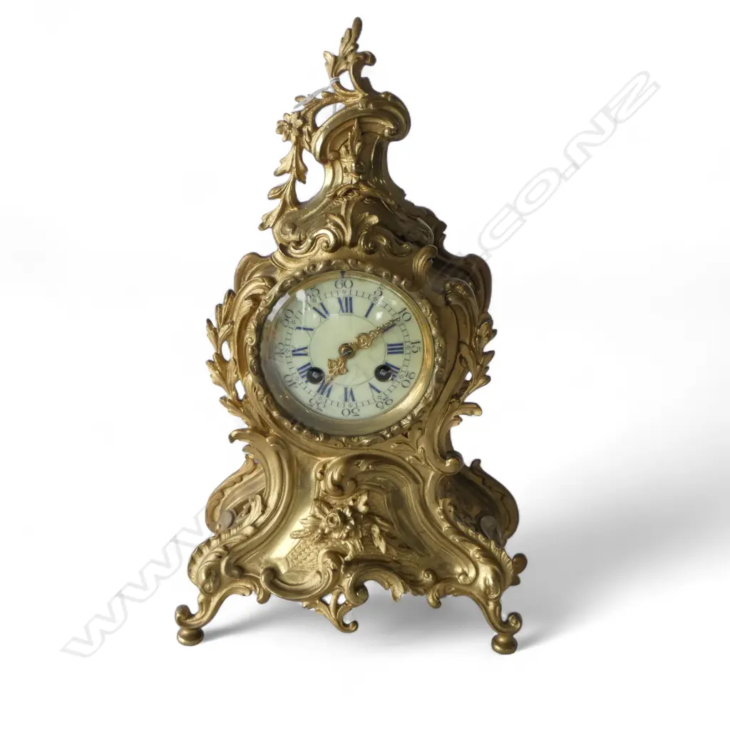 VINTAGE FRENCH JAPY FRERES GILT METAL MANTEL CLOCK 200x100x350mm Image 1++