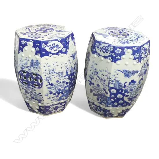 PR CHINESE OCTAGONAL B/W PORCELAIN GARDEN SEATS 320mm dia H.450mm