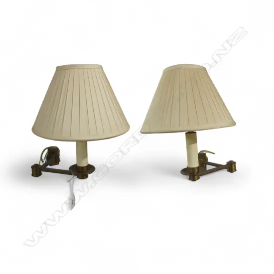 PR ADJUSTABLE BRASS WALL LAMPS w PLEATED FABRIC SHADES