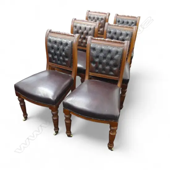 SET OF 6 NZ COLONIAL LEATHER BUTTON BACK DINING CHAIRS