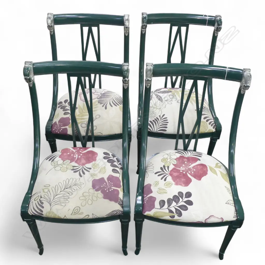 SET 4 DESIGNER FRENCH STYLE GREEN LACQUER CHAIRS with swan neck head highlights Image 1++