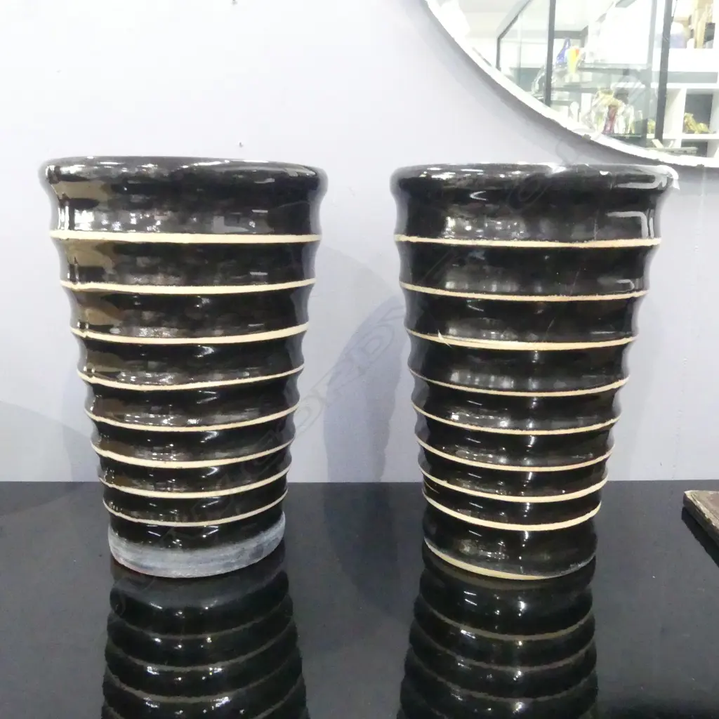 PR BLACK GLAZED PLANTER POTS H.360mm, 250mm dia 1 REPAIRED Image 1++