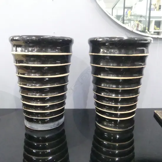 PR BLACK GLAZED PLANTER POTS H.360mm, 250mm dia 1 REPAIRED