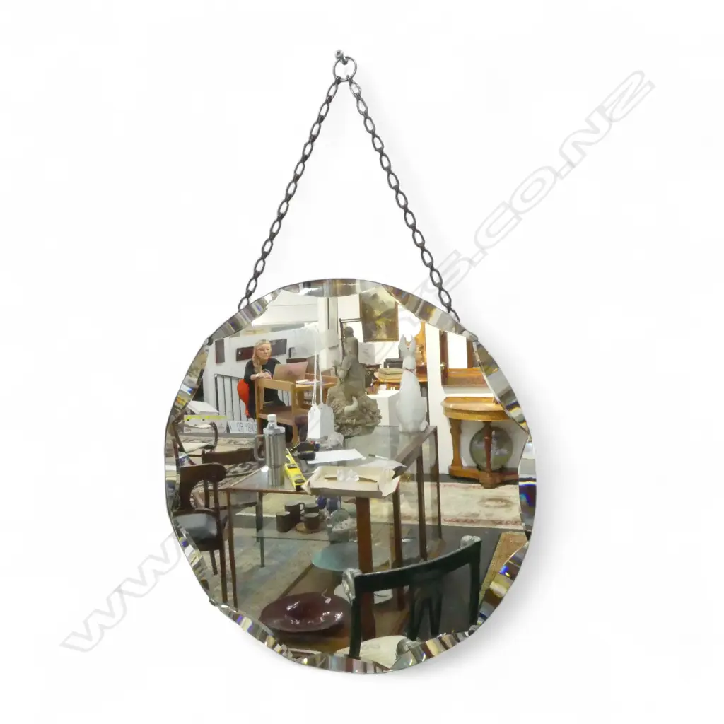 ANTIQUE BEVELLED MIRROR 435mm dia Image 1++