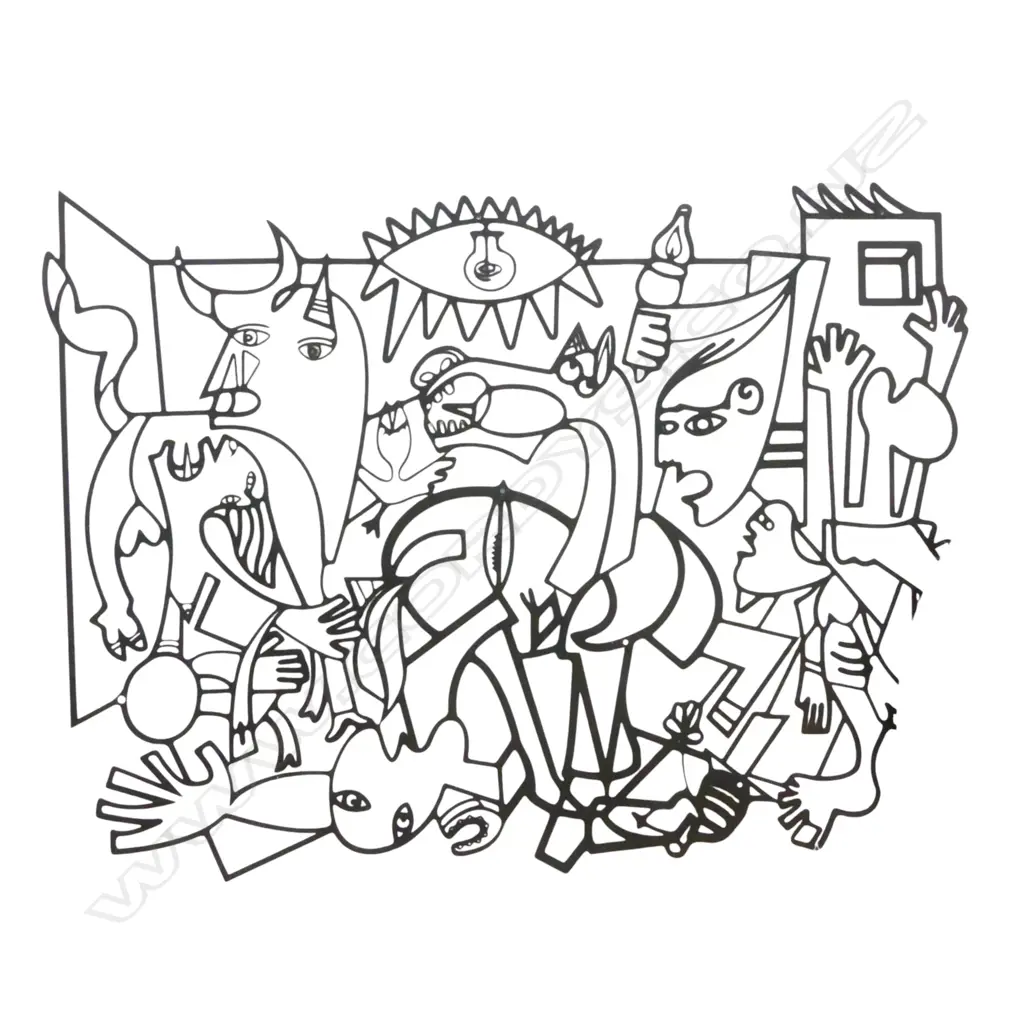 CUT OUT METAL WALL ART, PICASSO 'GUERNICA' 650x900mm Image 1++