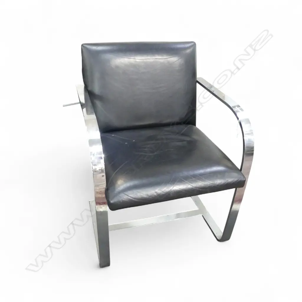 BRUNO STYLE BLACK LEATHER & CHROME ARMCHAIR - (1 arm not joined to back) Image 1++