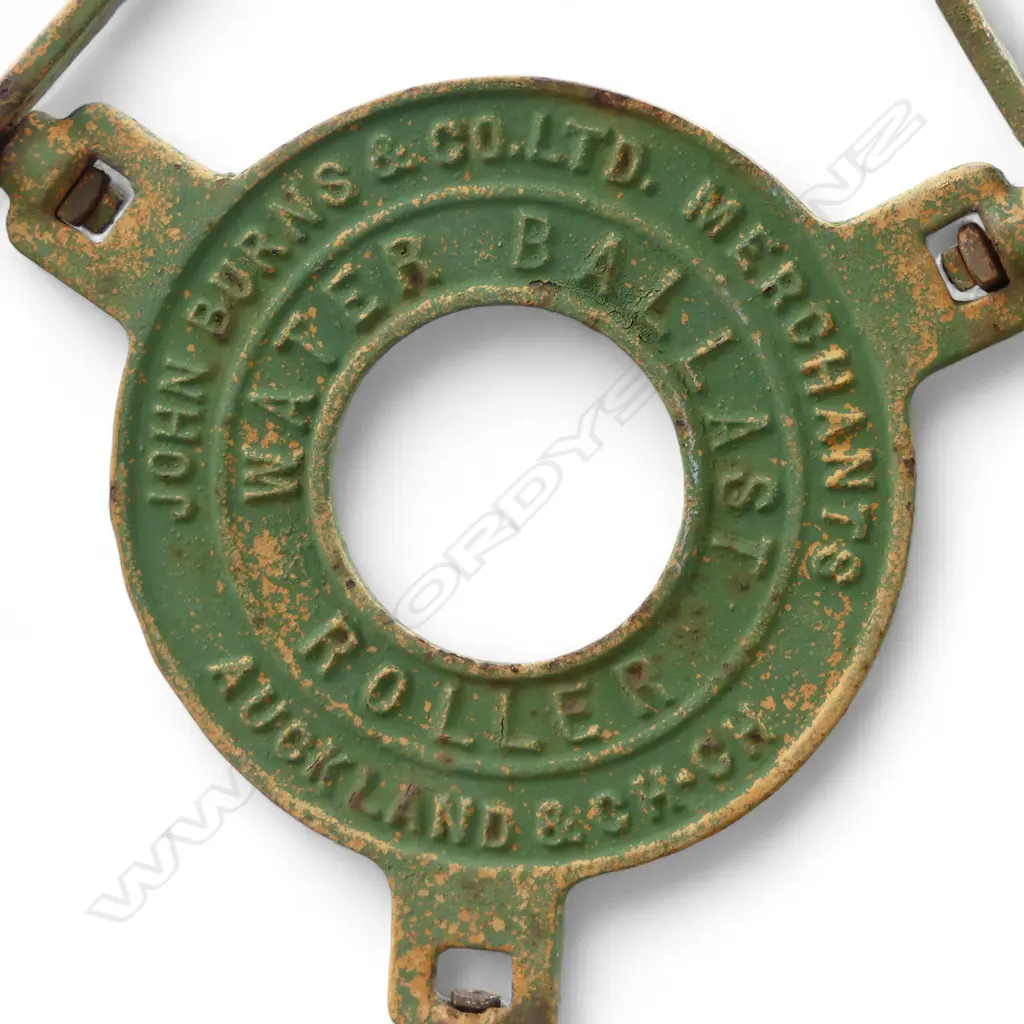 OLD JOHN BURNS & Co. Auckland & ChCh 'Water Ballast Roller'. Named to handle. Roller Dia.610mm Image 1++