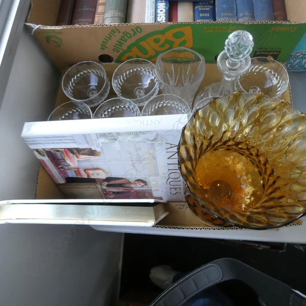 ASST. GLASSWARE + 2 BOOKS INCL. YVONNE SANDERS ANTIQUES IN THE ANTIPODES Image 1++