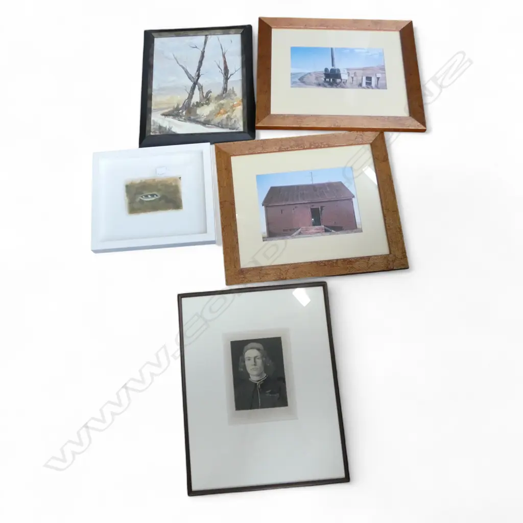 5 ARTWORKS; 2 JUNE SHIEFF, WC 340x265mm & BOAT 105x155mm, 2 GRAHAME SYDNEY PRINTS, MASACCIO PORTRAIT ETCHING 220x170mm Image 1++